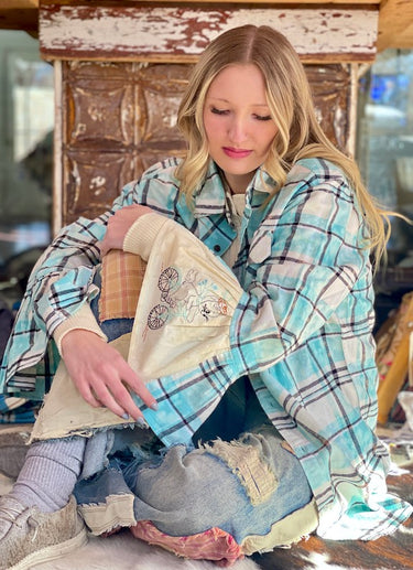 Flared Sleeve Flannel- OUTER BANKS BLUE